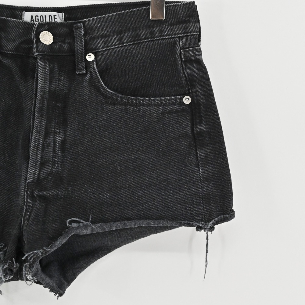 Agolde Parker Shorts Womens‎ Size 24 Black Distressed Button Fly Cutoff Denim - Picture 10 of 14